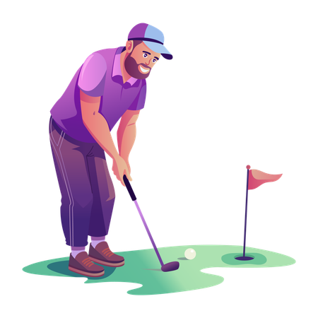 Un homme frappe un objectif de golf  Illustration