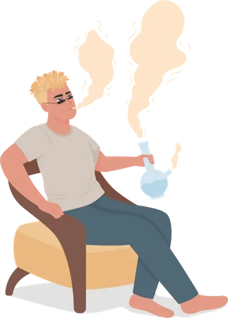 Homme fumant une pipe en verre  Illustration