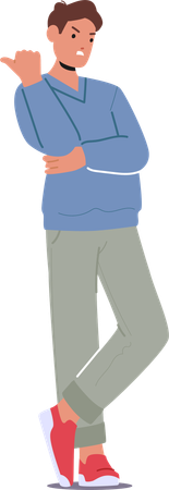 Un homme furieux fait un geste pour s'en aller et pointe son pouce en arrière, debout  Illustration