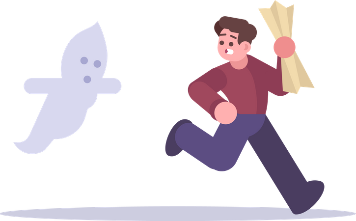 Homme fuyant un fantôme  Illustration