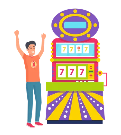 Homme gagnant le jackpot au casino  Illustration