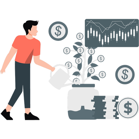 Un homme gagne de l'argent en bourse  Illustration