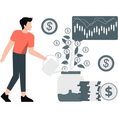 Un homme gagne de l'argent en bourse  Illustration