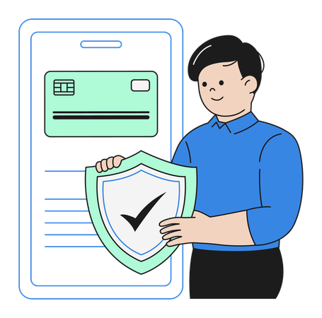 Homme assurant la sécurité des transactions de paiement en ligne et la protection des données  Illustration
