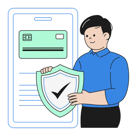 Homme assurant la sécurité des transactions de paiement en ligne et la protection des données  Illustration