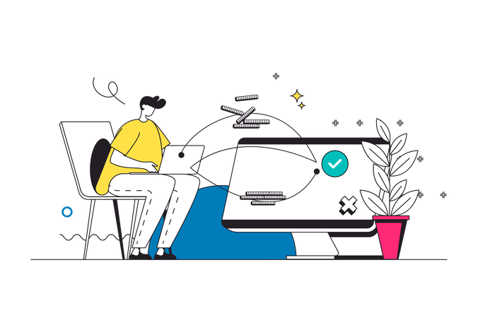 Homme gérant un compte financier en ligne  Illustration
