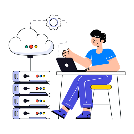 Homme gérant un serveur cloud  Illustration