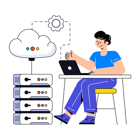 Homme gérant un serveur cloud  Illustration