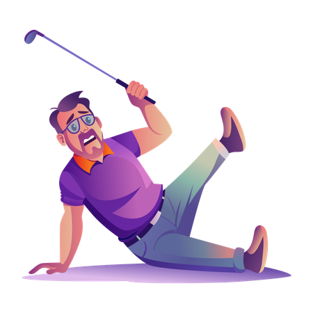 Un homme glisse avec un bâton de golf  Illustration