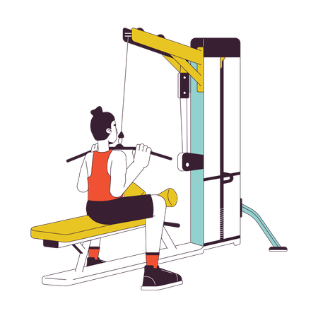 Homme faisant glisser la barre vers le bas sur la machine à tirage latéral  Illustration