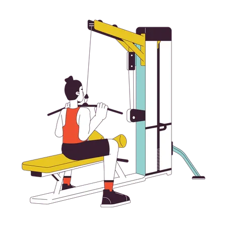 Homme faisant glisser la barre vers le bas sur la machine à tirage latéral  Illustration