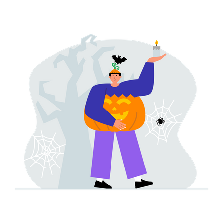 Homme habillé en citrouille pour Halloween  Illustration