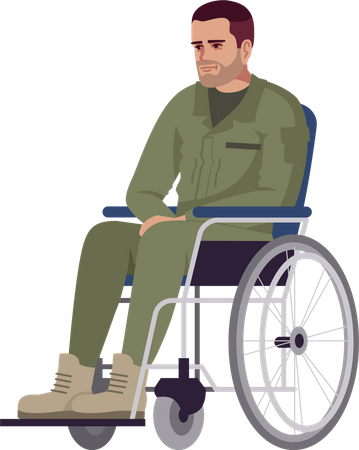 Homme handicapé assis sur un fauteuil roulant  Illustration