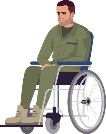 Homme handicapé assis sur un fauteuil roulant  Illustration