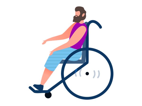 Homme handicapé assis sur un fauteuil roulant  Illustration