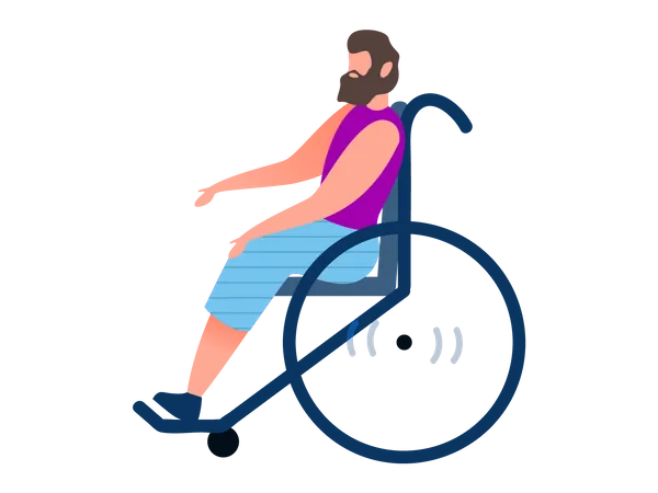 Homme handicapé assis sur un fauteuil roulant  Illustration