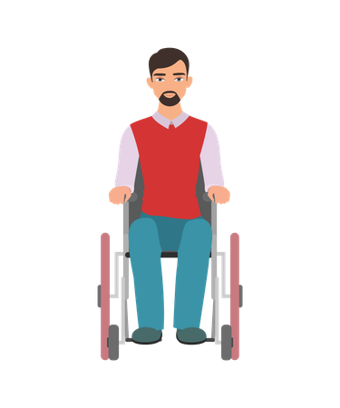 Homme handicapé assis sur un fauteuil roulant  Illustration