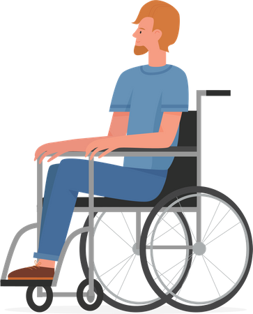 Homme handicapé assis sur un fauteuil roulant  Illustration