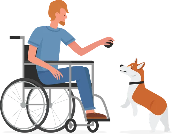 Homme handicapé avec chien de compagnie  Illustration