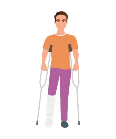 Homme handicapé avec des béquilles  Illustration