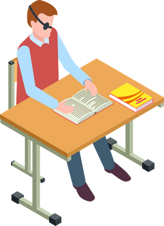 Homme handicapé lisant un livre  Illustration