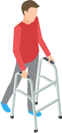 Homme handicapé marchant avec un déambulateur  Illustration