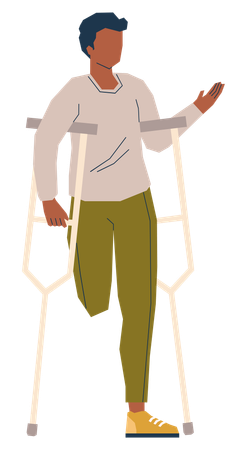 Homme handicapé marchant avec un bâton  Illustration
