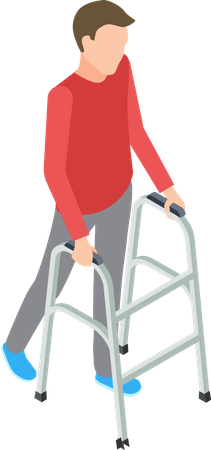 Homme handicapé marchant avec un déambulateur  Illustration