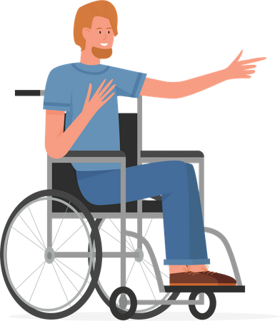 Homme handicapé montrant le geste du doigt droit  Illustration