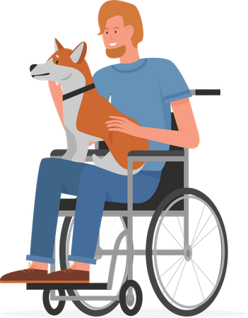 Homme handicapé tenant un chien  Illustration