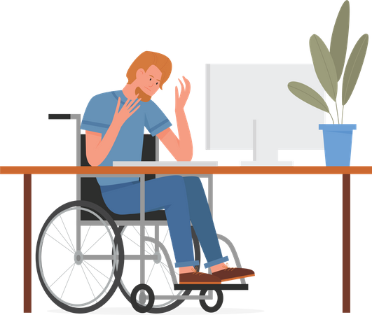 Homme handicapé travaillant au bureau  Illustration