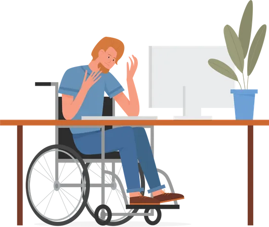 Homme handicapé travaillant au bureau  Illustration