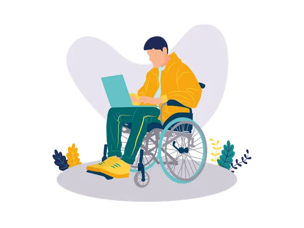 Homme handicapé travaillant sur un ordinateur portable  Illustration