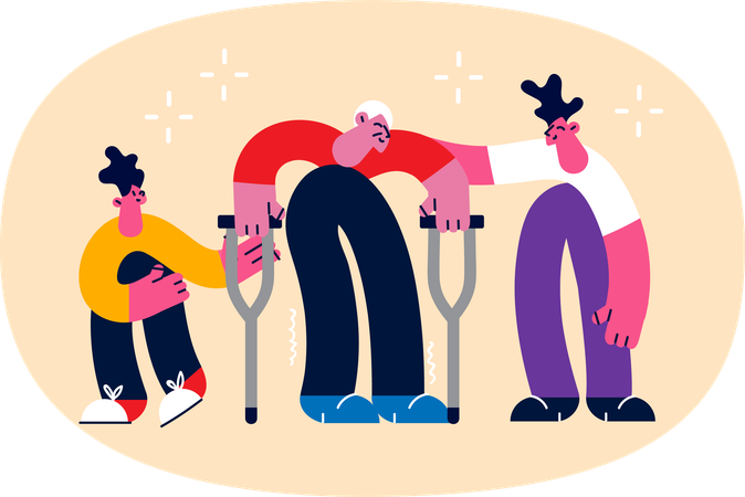Un homme handicapé utilise des grattoirs  Illustration