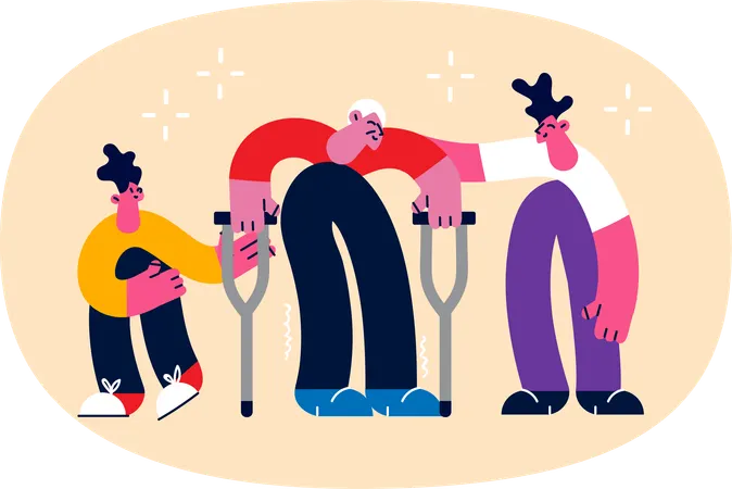 Un homme handicapé utilise des grattoirs  Illustration