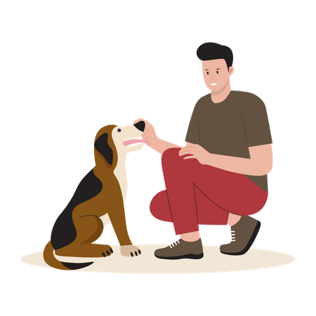 Homme heureux avec chien  Illustration