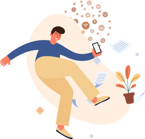 Homme heureux avec le réseautage numérique  Illustration