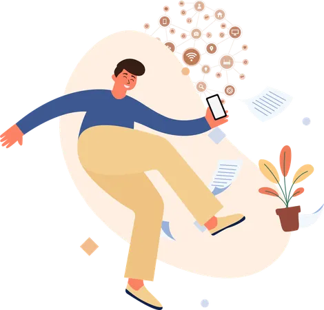 Homme heureux avec le réseautage numérique  Illustration