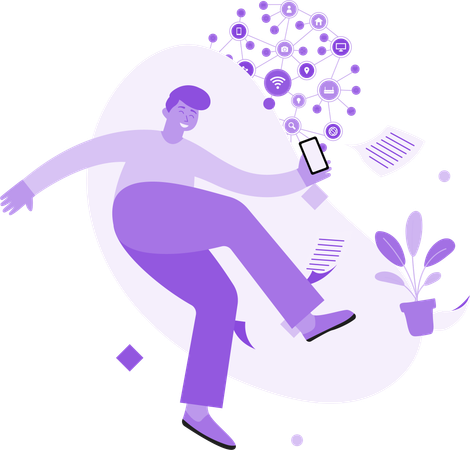 Homme heureux avec le réseautage numérique  Illustration