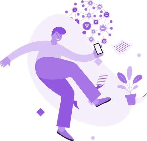Homme heureux avec le réseautage numérique  Illustration