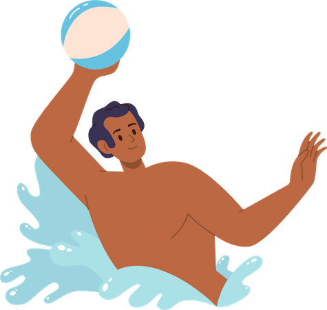 Heureux homme jouant au ballon en nageant dans l'eau  Illustration