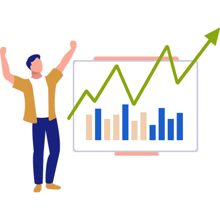 Un homme heureux de la croissance du marché  Illustration