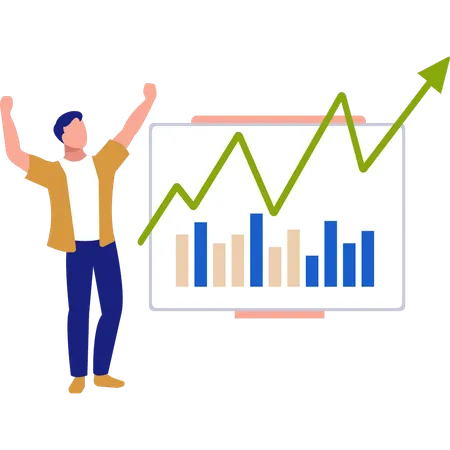 Un homme heureux de la croissance du marché  Illustration