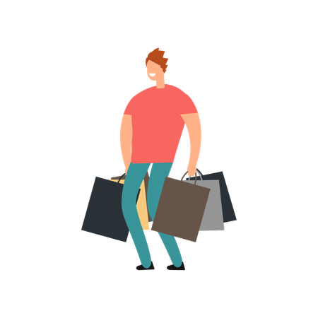 Heureux homme faisant du shopping  Illustration