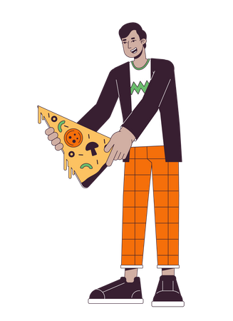 Heureux homme tenant une tranche de pizza  Illustration