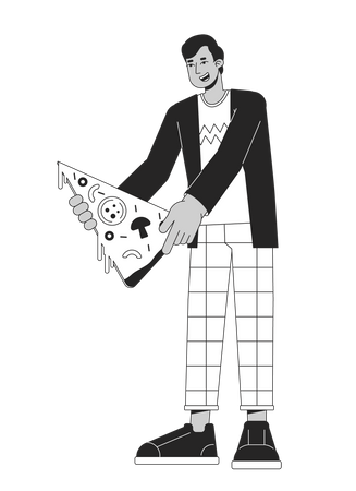 Heureux homme tenant une tranche de pizza  Illustration