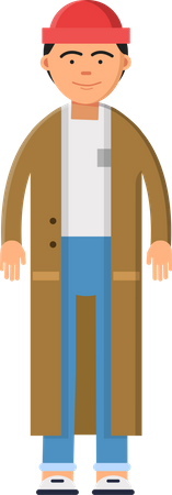 Hipster mâle portant un manteau complet avec beane  Illustration
