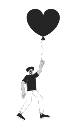 Homme hispanique volant avec un ballon dans les mains  Illustration