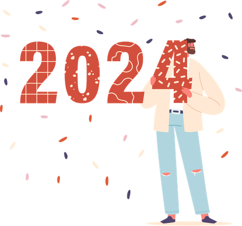 L'homme détient les numéros 2024  Illustration