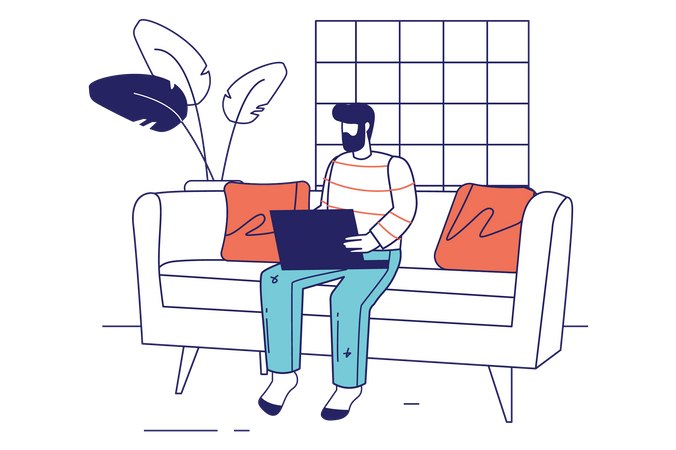Homme indépendant travaillant à domicile  Illustration